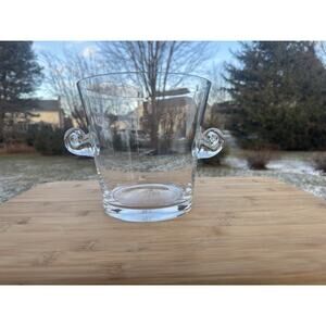 Tiffany Co Crystal Glass Champagne Ice Bucket Scroll Handles Tapered Sides 6” H